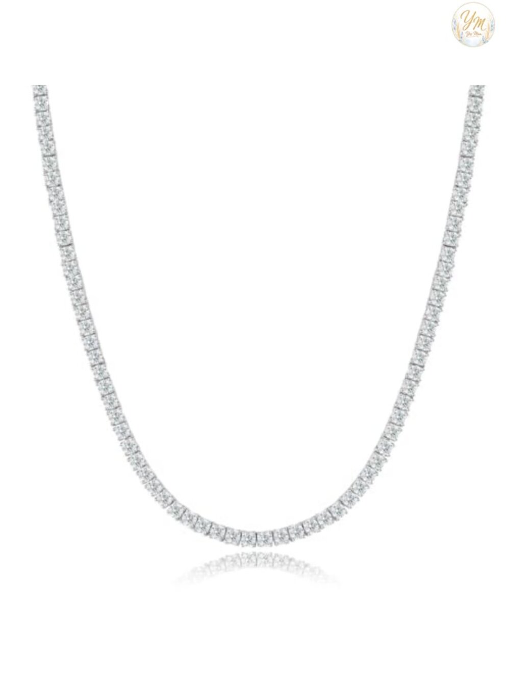 18K White Gold Plated 2mm Cubic Zirconia Classic Tennis Necklace 16-22 Inch for